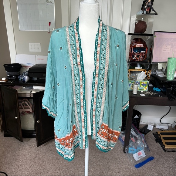 Matilda Jane Light Blue Pink Floral Boho Kimono Shawl XS/S - Picture 7 of 8